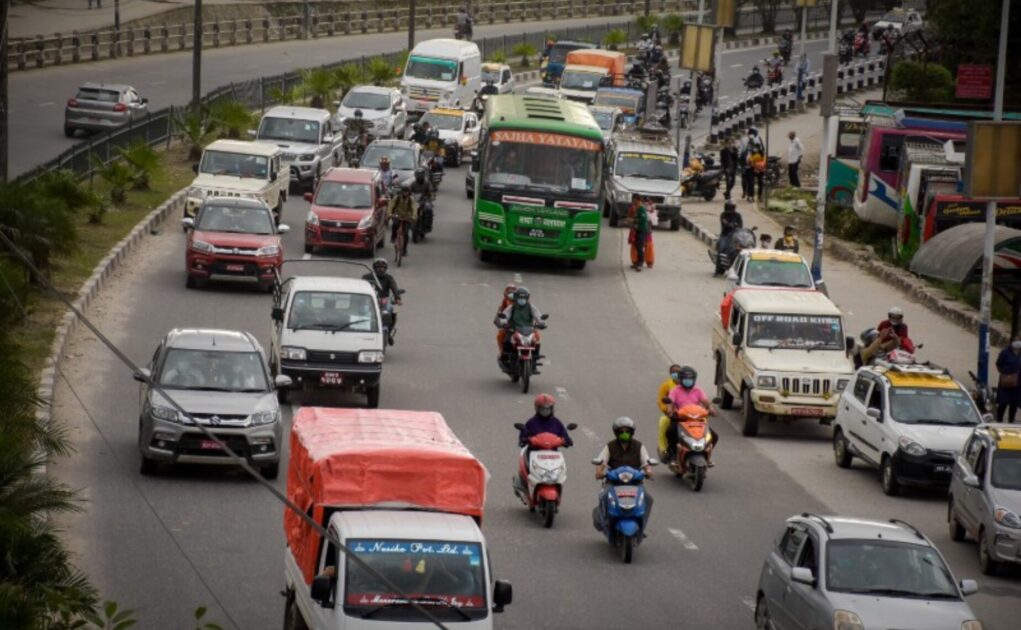 Vechicles are moving on the roads of Kathmandu.