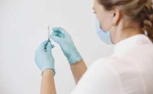 women checking the injection