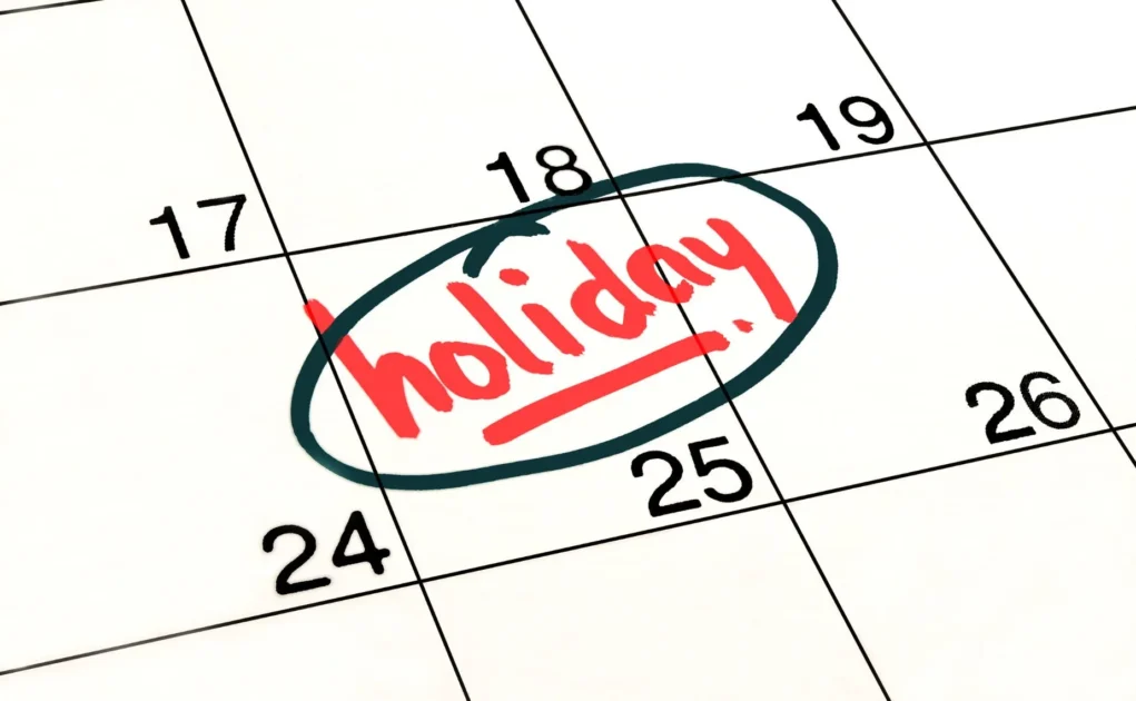 Holiday marked in the calendar